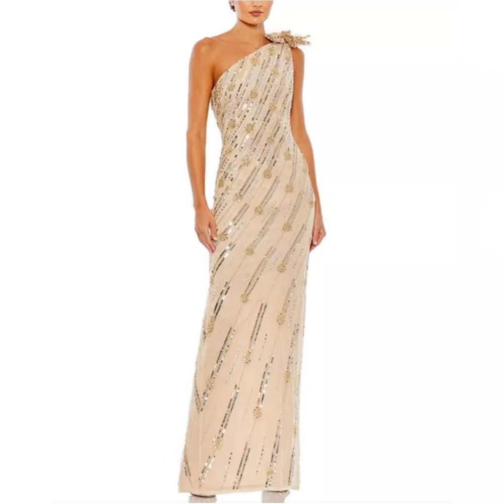 Mac Duggal Embellished Floral Detail One Shoulder Gown Size 10